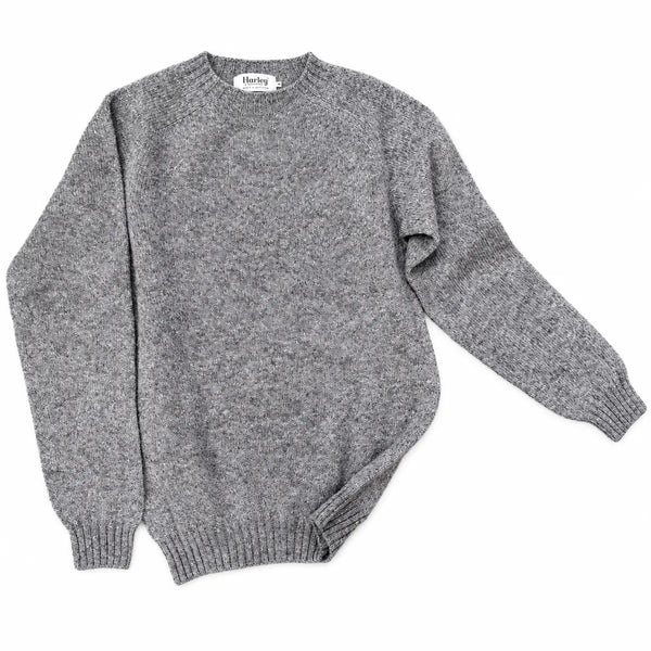 Harley of Scotland Wollpullover Grau meliert Gesamtansicht mit Melange-Struktur