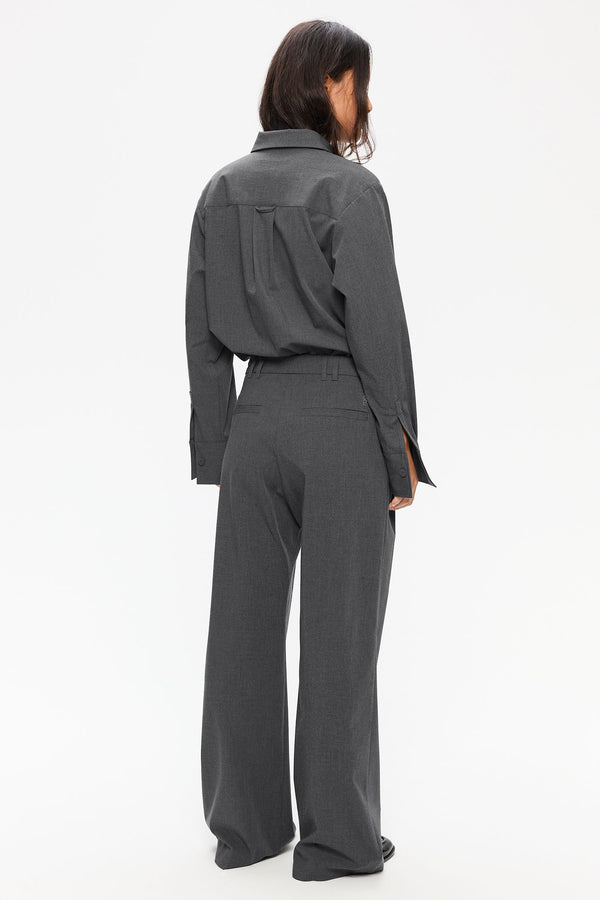 Elvine Dilay Mid Grey Melange Damen Bundfaltenhose Wide Leg grau