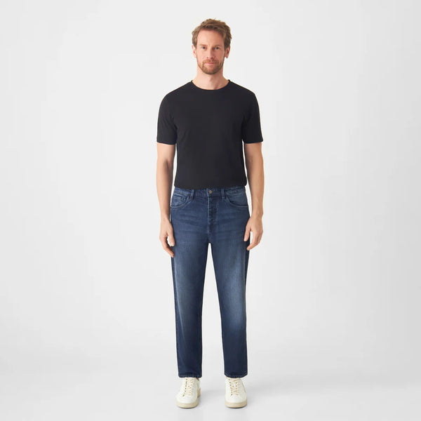 Dawn RISE Relaxed Tapered Vintage Dark Blue Minimal Stretch Jeans Hose Herren Dunkelblau