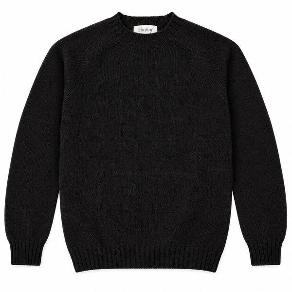 Harley of Scotland Herren-Wollpullover Black Vorderansicht