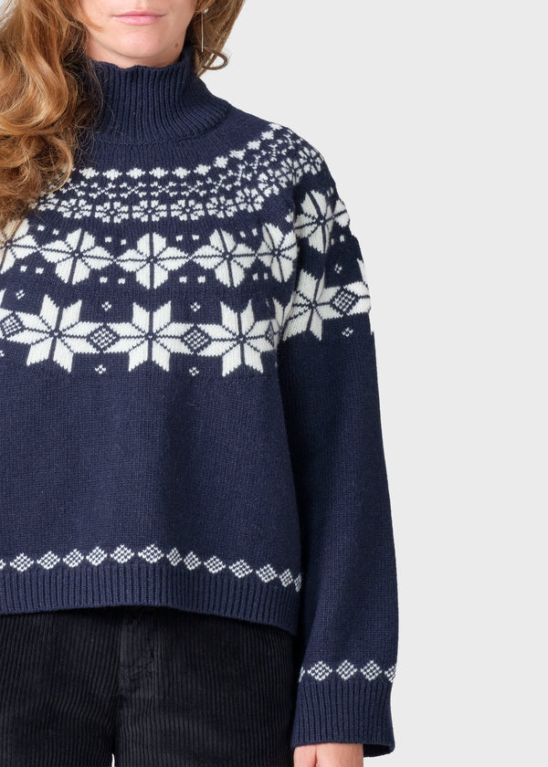 Klitmøller Claire Knit Navy Cream Damen Stickpullover Merino blau creme