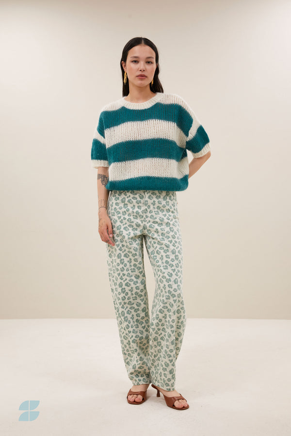 By-Bar Lew green Cheetah Pants Damen High Waist Leo grün