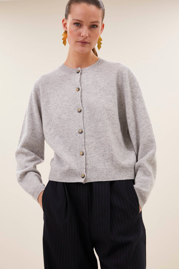 By-Bar Cleo Merino Cardigan Grey Melee Damen Strickjacke grau
