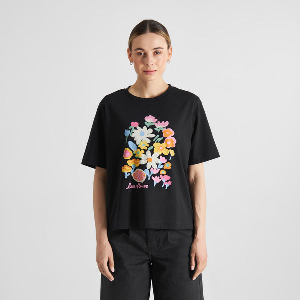 Dedicated Vadstena Les Fleurs Black Print T-Shirt Damen schwarz