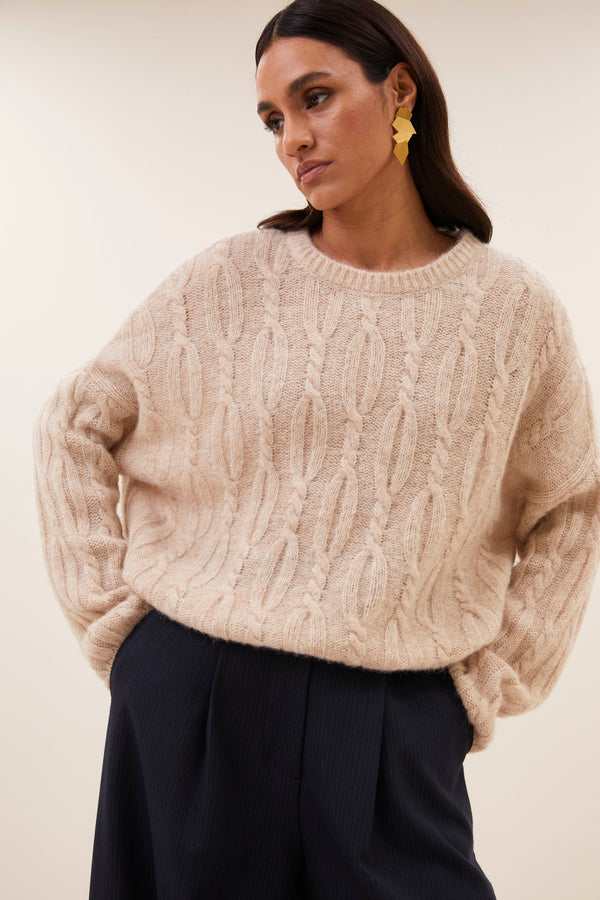 By-Bar Lora Pullover Chalk Damen Alpaka Wolle beige