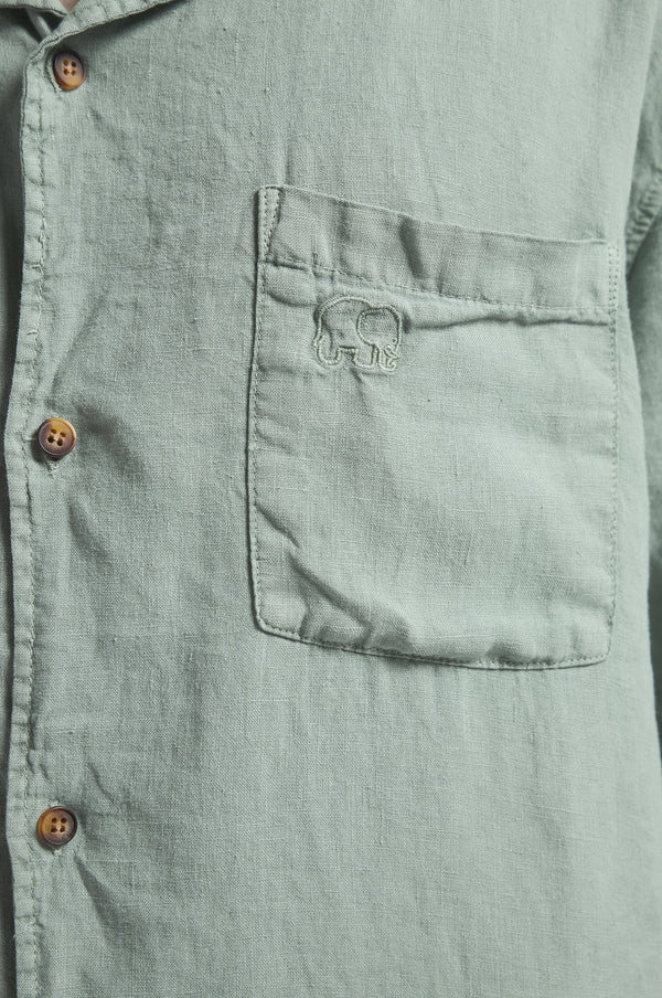 Trendsplant Cap Negret Camp Leinen Kurzarm Hemd Herren Olive Shade Grün