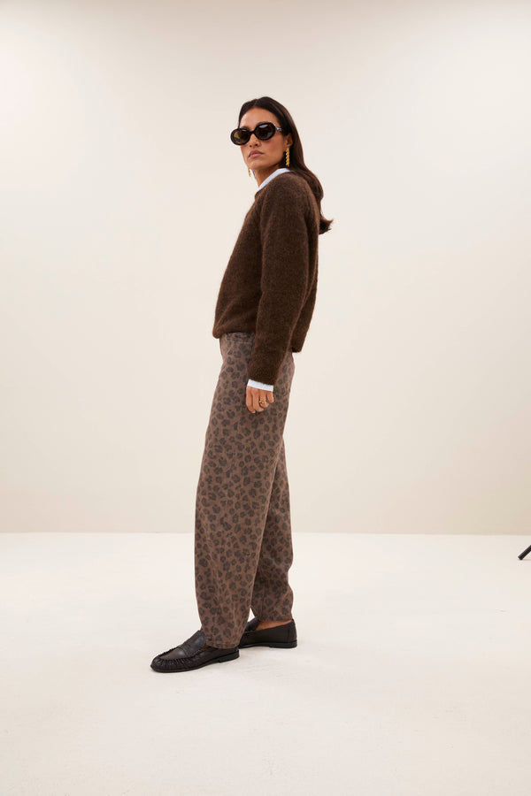 By-Bar Lew Cheetah Chocolat Pants Damen High Waist Hose braun