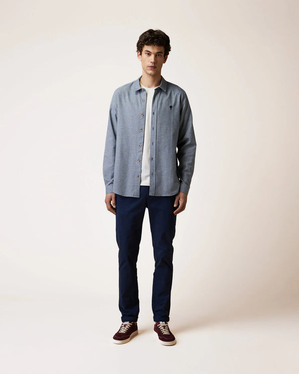 Faguo Iraty Flanellhemd Ecru Herren Baumwolle gestreift blau weiß