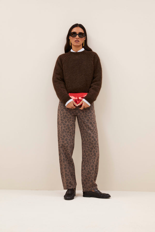 By-Bar Lew Cheetah Chocolat Pants Damen High Waist Hose braun