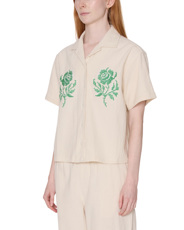Obey Roses Embellished Natural SS Shirt Hemd Damen creme