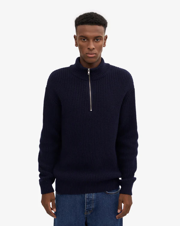 Colorful Standard Merino Quarter Zip Navy Blue Unisex Troyer blau