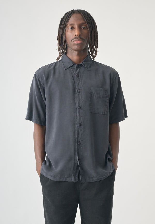 Cleptomanicx Blue Graphite Oversized Easy Shirt Kurzarm Hemd Herren grau