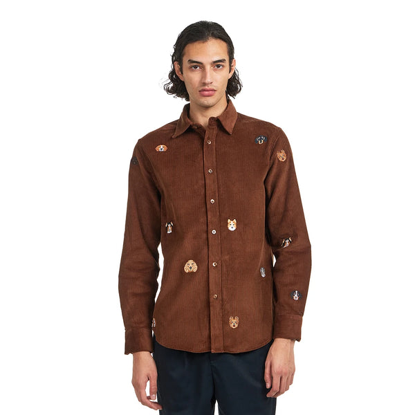 Portuguese Flannel Lobo Embroidery Shirt Brown Herren Hemd Cord braun