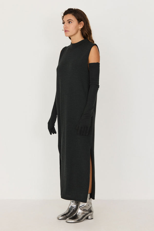 SKFK Agate Dress Dark Green Damen Maxi Kleid Merino dunkelgrün