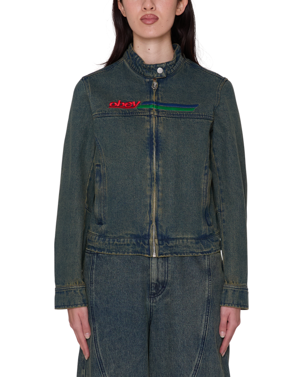 Obey Rove Moto Jacket Yellow Tint Wash Damen Jeansjacke Denim blau gelb