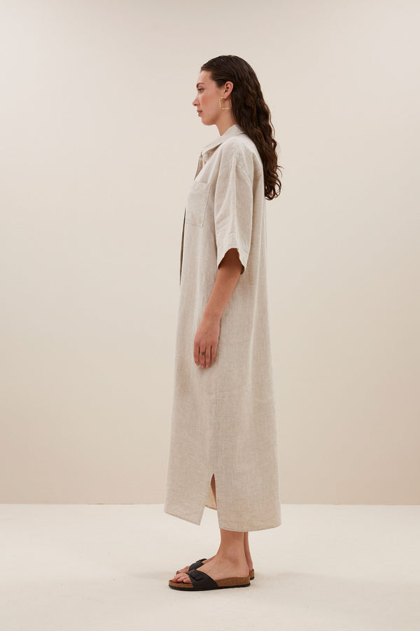 By-Bar Bruno Linen Dress Damen Leinen Midi Kleid beige