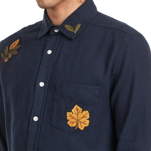 Portuguese Flannel Embroidery Flannell Shirt Navy Herren Hemd blau