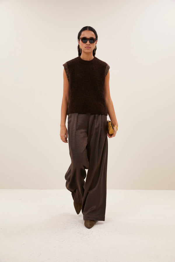 By-Bar Lodi Metallic Pants Damen Bundfalten Palazzo Hose bronze