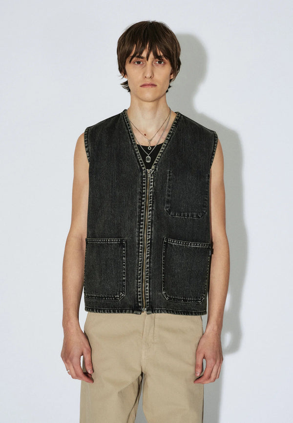 Dr. Denim Enver Worker Vest Jeans Weste Unisex Aged Black