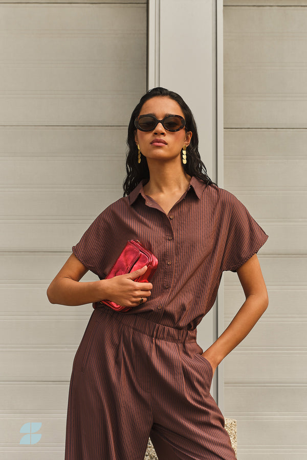 By-Bar Barley Tan Stripe Blouse Damen Bluse braun