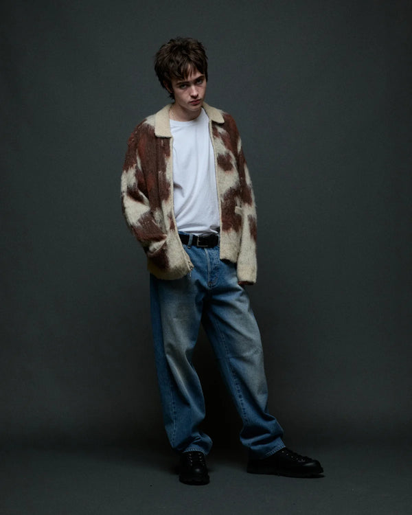 OBEY Cow Pattern Zip Sweater Cow Multi Herren Strickjacke creme braun