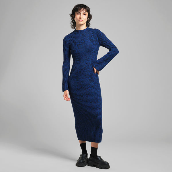 Dedicated Vamlingbo Rib Dress Damen Midikleid blau schwarz