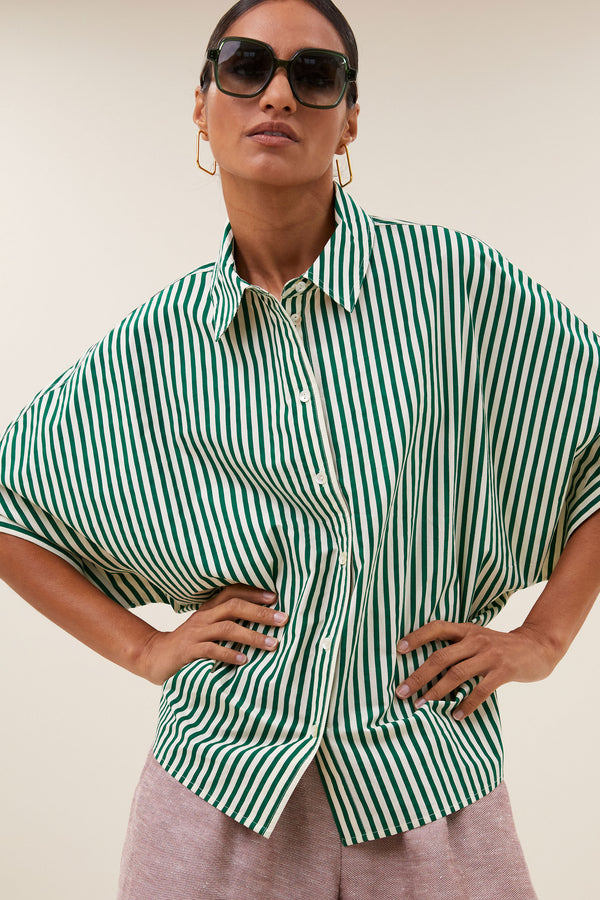 By-Bar Sunny Stripe Blouse Evergreen Damen Bluse grün weiß