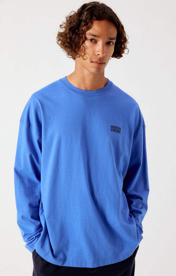 American Vintage Gixy Longsleeve Oversized Olymp Langarm-Shirt Herren Blau