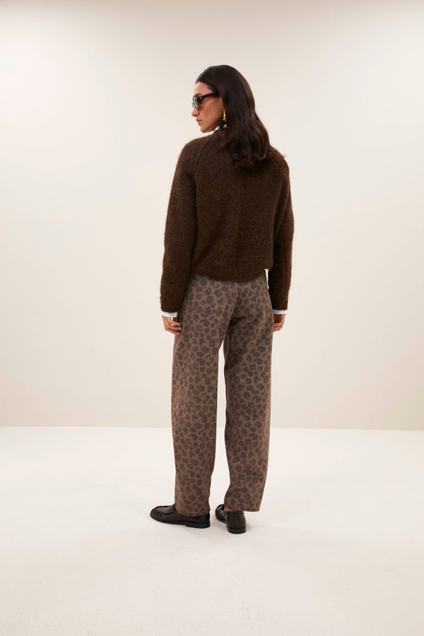 By-Bar Lew Cheetah Chocolat Pants Damen High Waist Hose braun