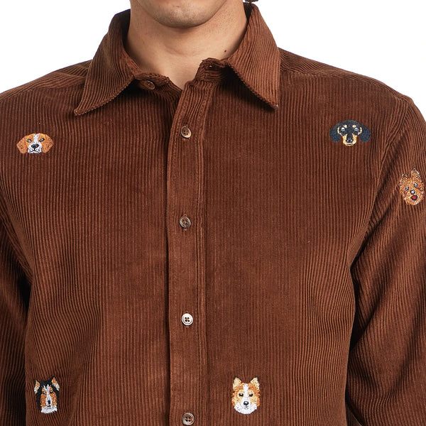 Portuguese Flannel Lobo Embroidery Shirt Brown Herren Hemd Cord braun