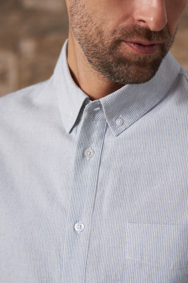 About Companions Ken Button Down-Hemd Light Flannel Herren stiped vintage blue