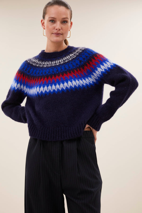 By-Bar Jacky Pullover Navy Damen Mohair Fair Isle dunkelblau