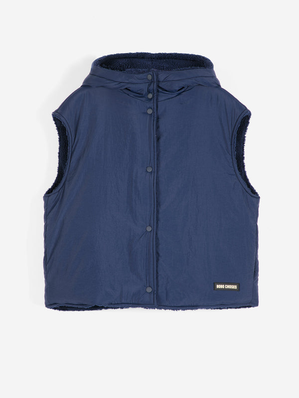 Bobo Choses Reversible Nylon Vest Navy Blue Damen Weste Sherpa blau