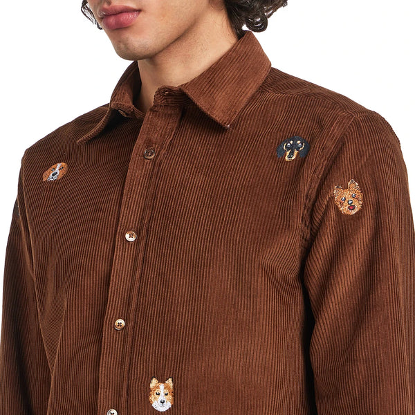 Portuguese Flannel Lobo Embroidery Shirt Brown Herren Hemd Cord braun