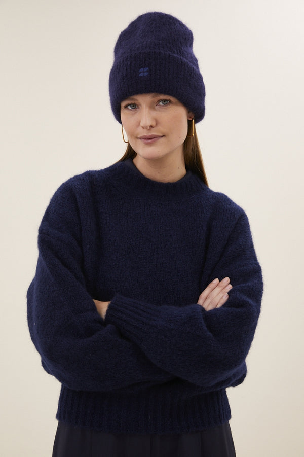 By-Bar Logo Beanie Midnight unisex Mütze Mohair dunkelblau
