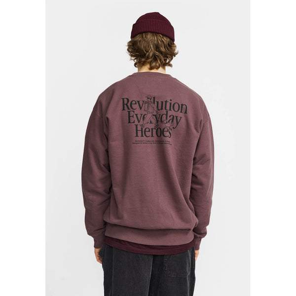 Revolution Printed Crewneck Dustpurple Everyday Heroes Pullover Herren bordeaux