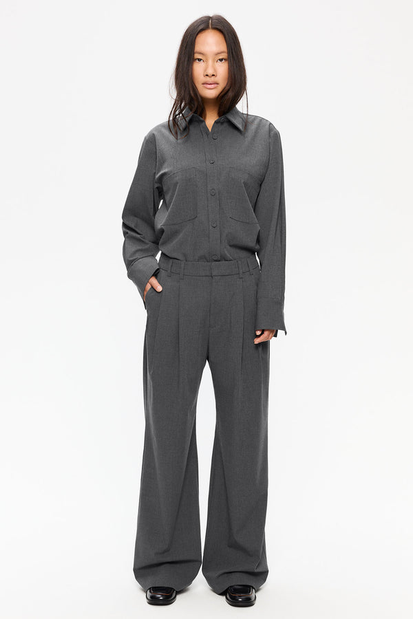 Elvine Dilay Mid Grey Melange Damen Bundfaltenhose Wide Leg grau