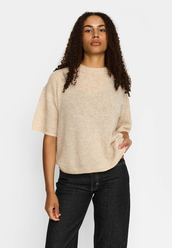 Selfhood Shortsleeve Knit Kurzarm Stricktop Damen weiss melange
