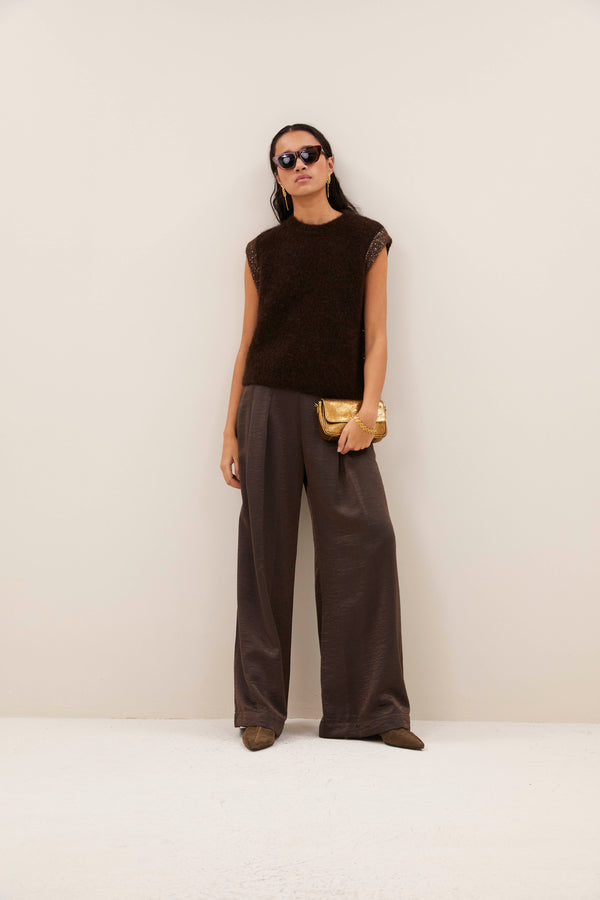 By-Bar Lodi Metallic Pants Damen Bundfalten Palazzo Hose bronze