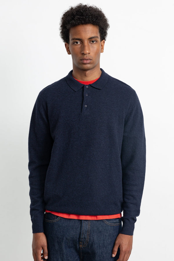 Edmmond Studios Wool Polo Navy – Kragen und Passform