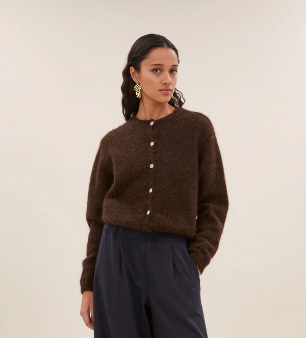 By-Bar Cleo Natural Cardigan Deep Brown Damen Strickjacke dunkelbraun
