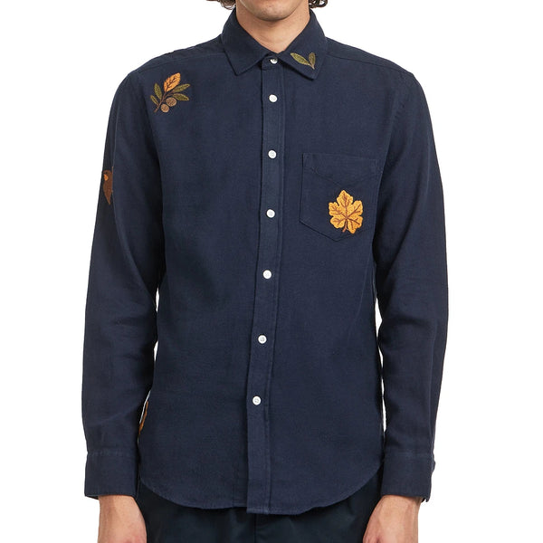 Portuguese Flannel Embroidery Flannell Shirt Navy Herren Hemd blau