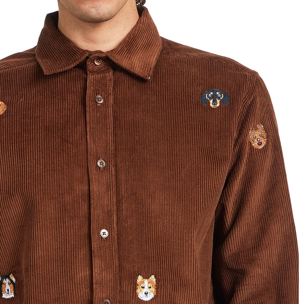 Portuguese Flannel Lobo Embroidery Shirt Brown Herren Hemd Cord braun