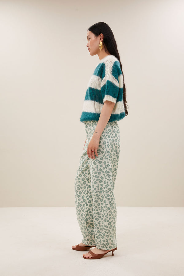 By-Bar Lew green Cheetah Pants Damen High Waist Leo grün