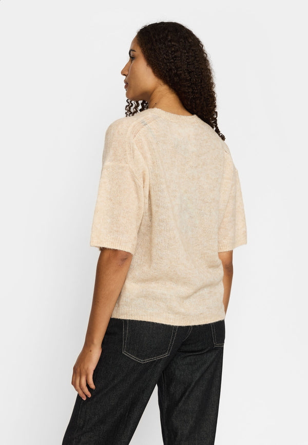 Selfhood Shortsleeve Knit Kurzarm Stricktop Damen weiss melange