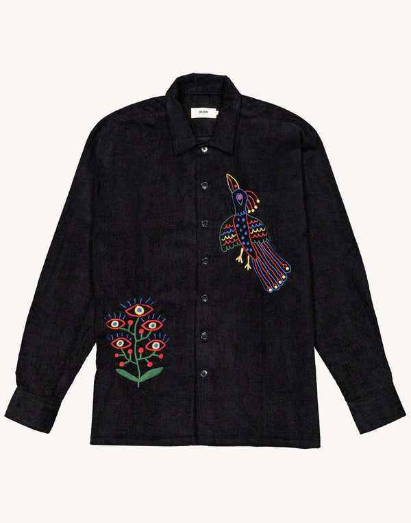 OLOW Decré Take Off Cord-Overshirt in Schwarz – Freisteller Vorderansicht