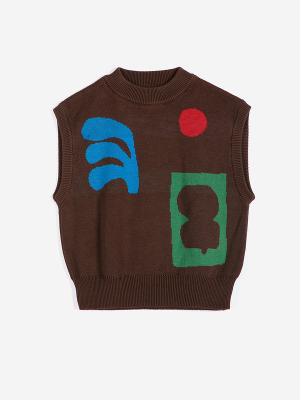 Bobo Choses Plant Seal Jacquard Organic Cotton Vest Damen Pullunder braun