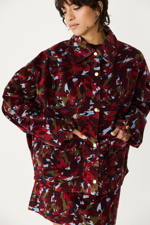 SKFK Badia Shirt Damen Oversized Cord Bluse rot braun