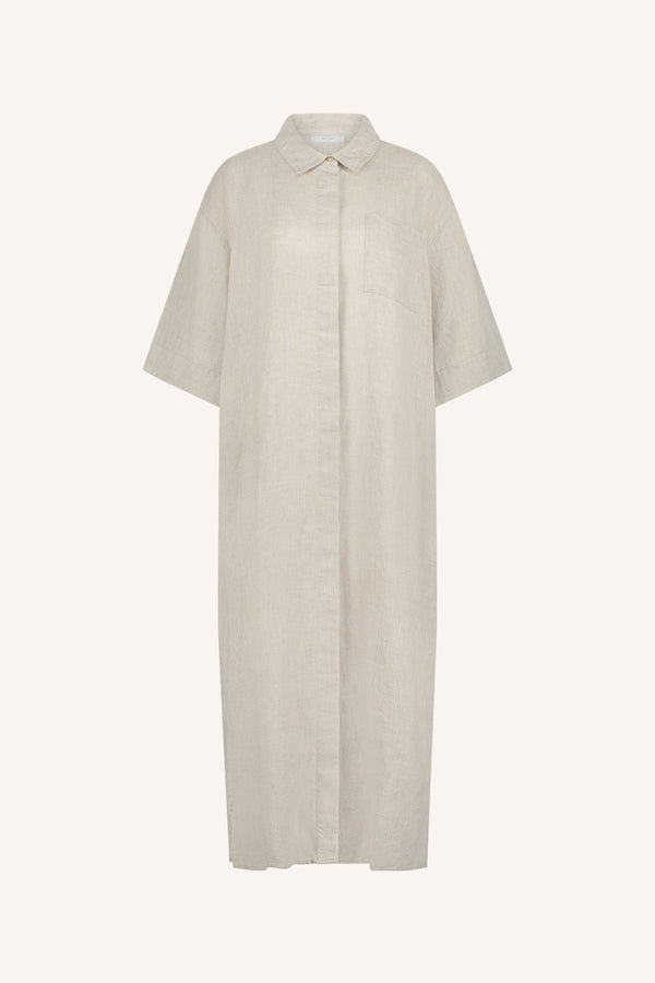 By-Bar Bruno Linen Dress Damen Leinen Midi Kleid beige