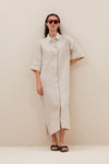 By-Bar Bruno Linen Dress Damen Leinen Midi Kleid beige